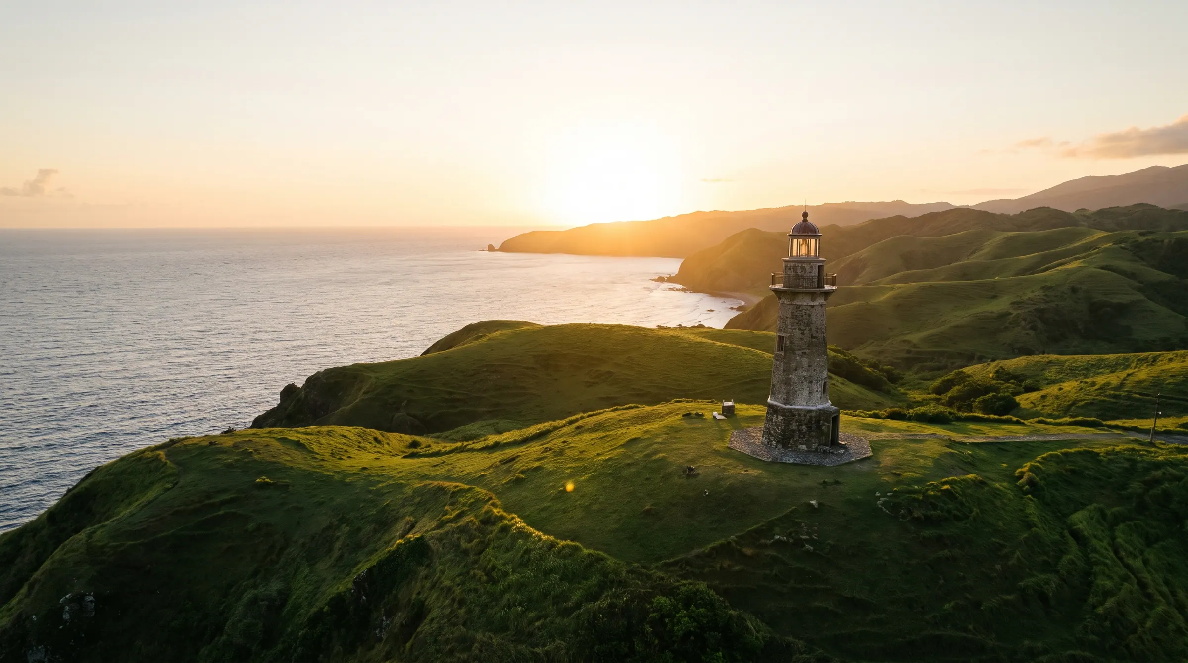 The Basco Lighthouse on the Naidi Hills at golden hour
