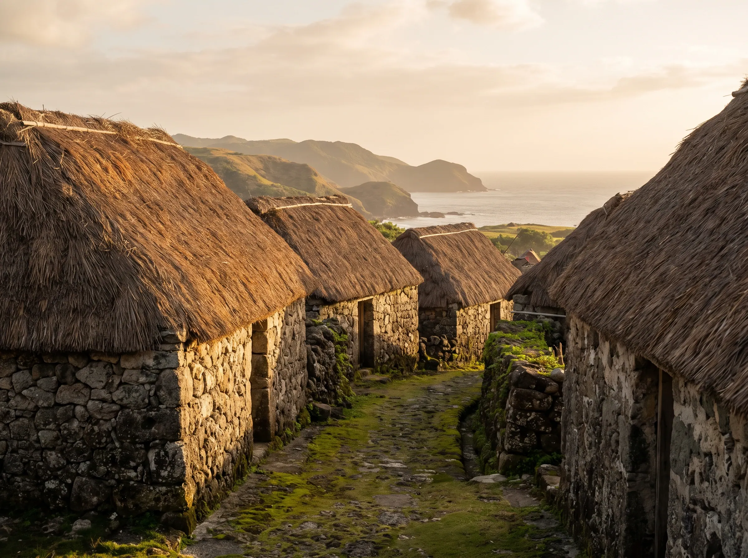 A traditional Ivatan stone village with cogon-grass roofs on Sabtang Island